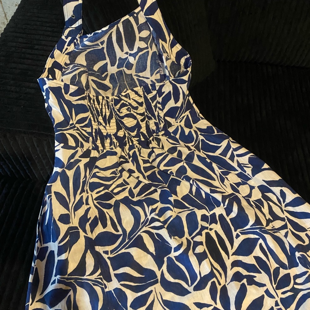 Emma & Michele One Shoulder Navy and Cream Dress